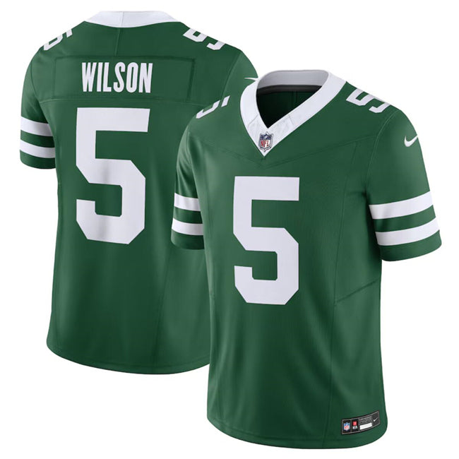 Mens New York Jets #5 Garrett Wilson Green 2024 FUSE Vapor Limited Stitched Jersey