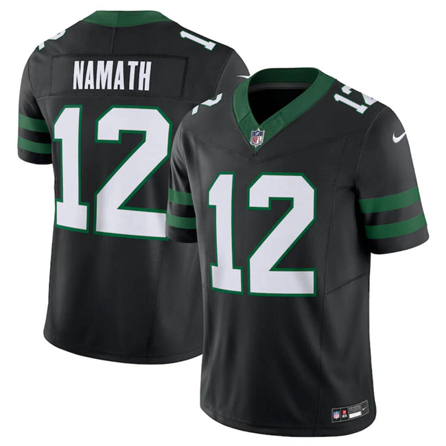 Mens New York Jets #12 Joe Namath Black 2024 FUSE Vapor Limited Stitched Jersey