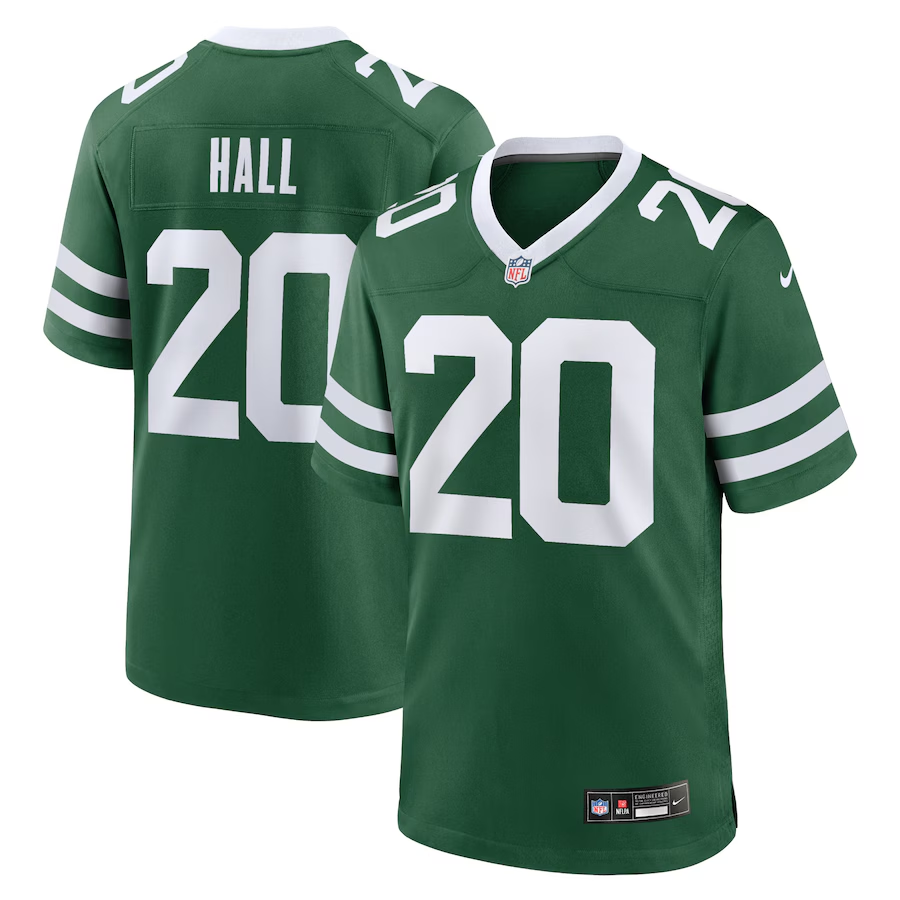 Mens New York Jets #20 Breece Hall Green Throwback Stitched Game Jersey