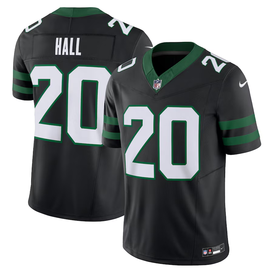 Mens New York Jets #20 Breece Hall Black 2023 FUSE Vapor Limited Throwback Stitched Jersey