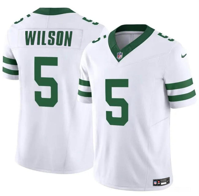 Mens New York Jets #5 Garrett Wilson White 2023 FUSE Throwback Limited Stitched Jersey