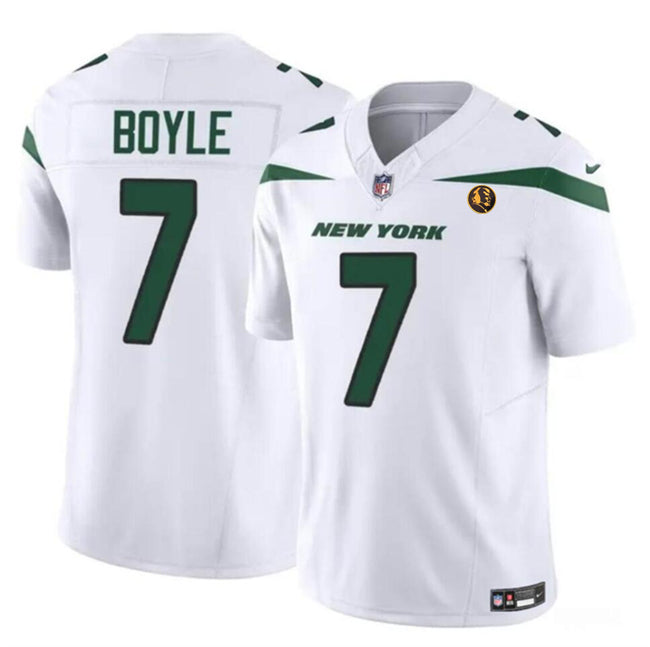 Mens New York Jets #7 Tim Boyle White 2023 FUSE With John Madden Patch Vapor Limited Stitched Football Jersey