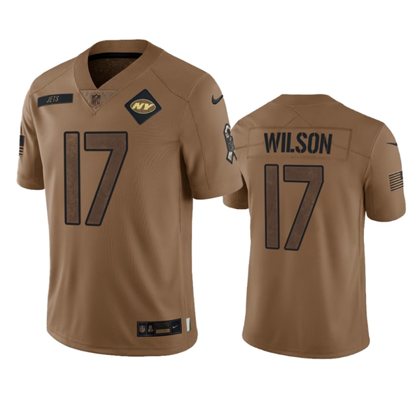 Mens New York Jets #17 Garrett Wilson 2023 Brown Salute To Service Limited Stitched Football Jersey