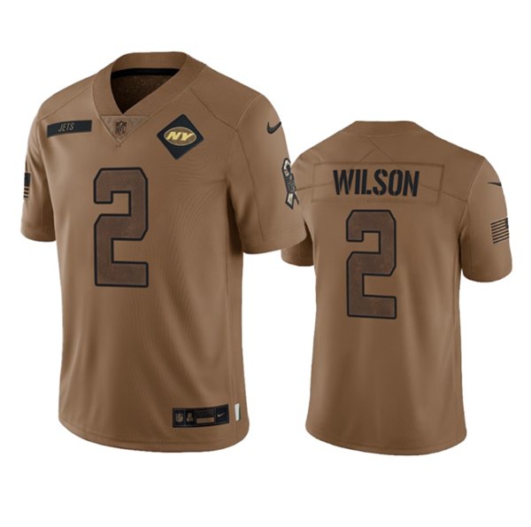 Mens New York Jets #2 Zach Wilson 2023 Brown Salute To Service Limited Stitched Football Jersey