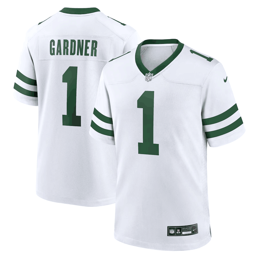Mens New York Jets #1 Ahmad Sauce Gardner White Throwback Player Stitched Game Jersey