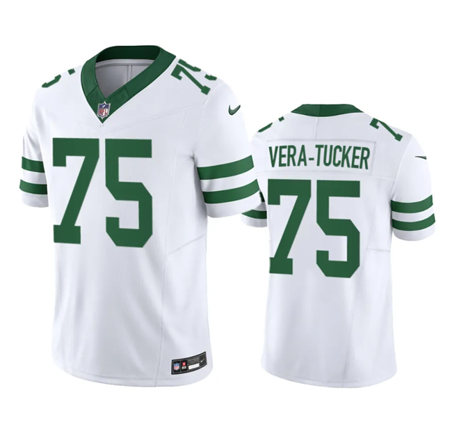 Mens New York Jets #75 Alijah Vera-Tucker White 2023 FUSE Vapor Limited Throwback Stitched Football Jersey