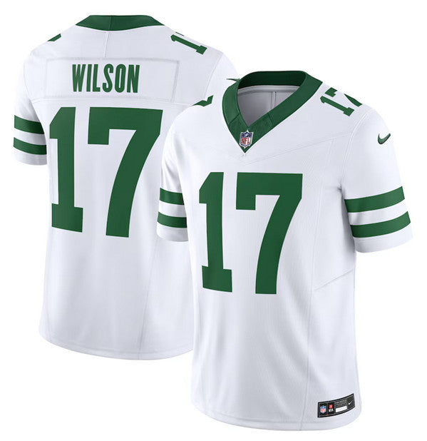 Mens New York Jets #17 Garrett Wilson White 2023 FUSE Vapor Limited Throwback Stitched Football Jersey