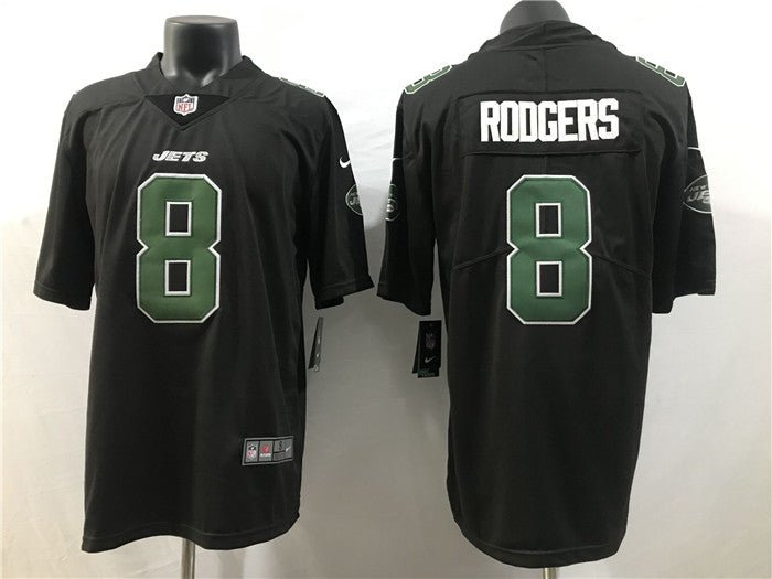 Mens New York Jets #8 Aaron Rodgers Black Stitched Jersey