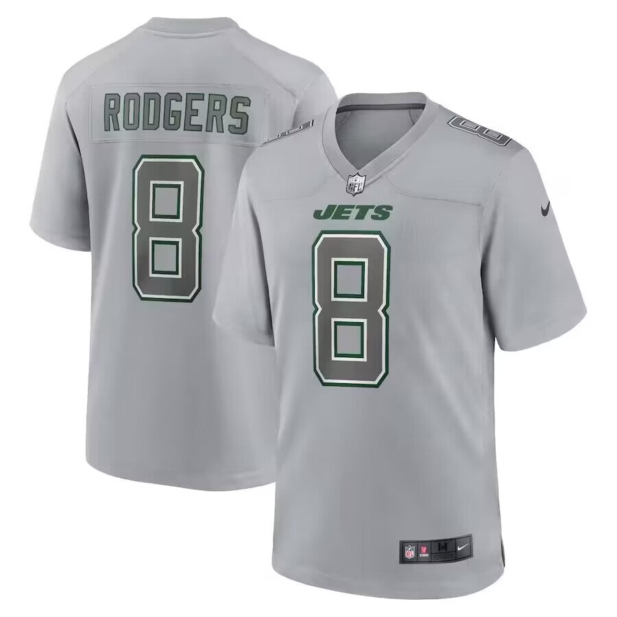Mens New York Jets #8 Aaron Rodgers Grey Atmosphere Fashion Stitched Jersey