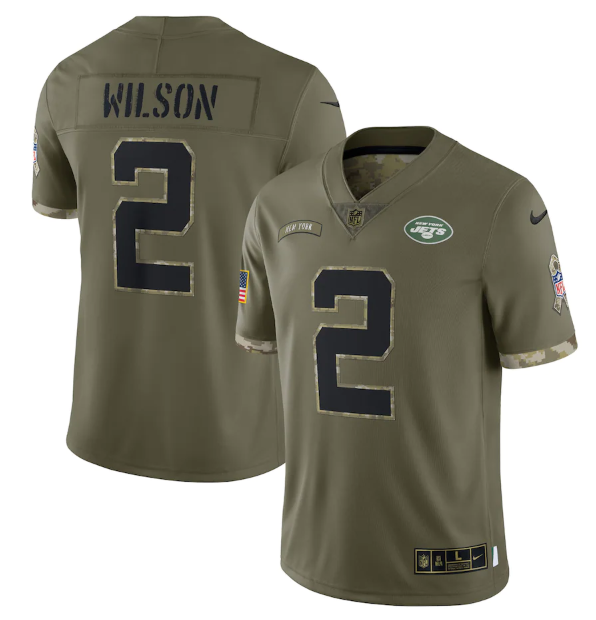 Mens New York Jets #2 Zach Wilson Olive 2022 Salute To Service Limited Stitched Jersey