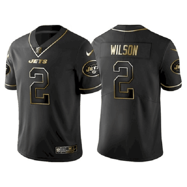 Mens New York Jets #2 Zach Wilson Black Golden Edition Stitched Jersey