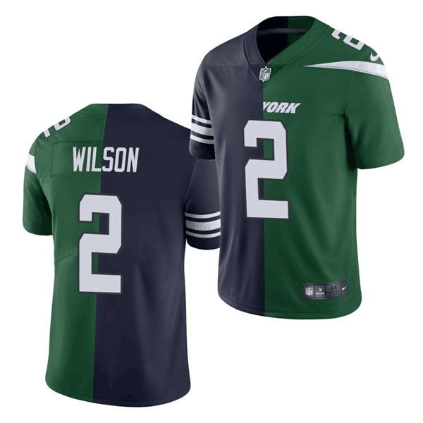 Mens New York Jets #2 Zach Wilson 2021 Green/Navy Split Stitched NFL Jersey