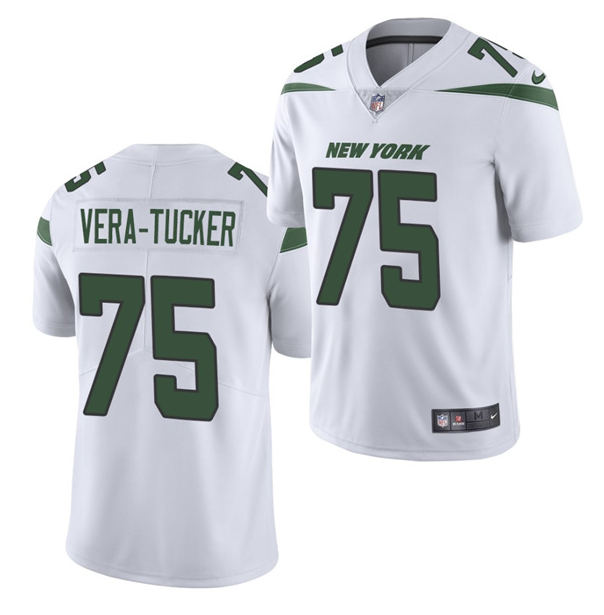 Mens New York Jets #75 Alijah Vera-Tucker 2021 NFL Draft White Vapor Untouchable Limited Stitched Jersey