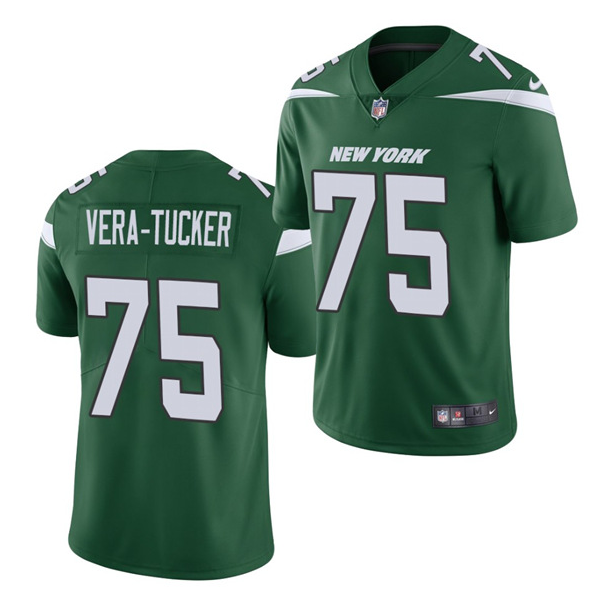 Mens New York Jets #75 Alijah Vera-Tucker 2021 NFL Draft Green Vapor Untouchable Limited Stitched Jersey
