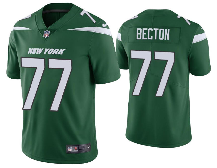 Mens New York Jets #77 Mekhi Becton Green Vapor Untouchable Limited Stitched Jersey