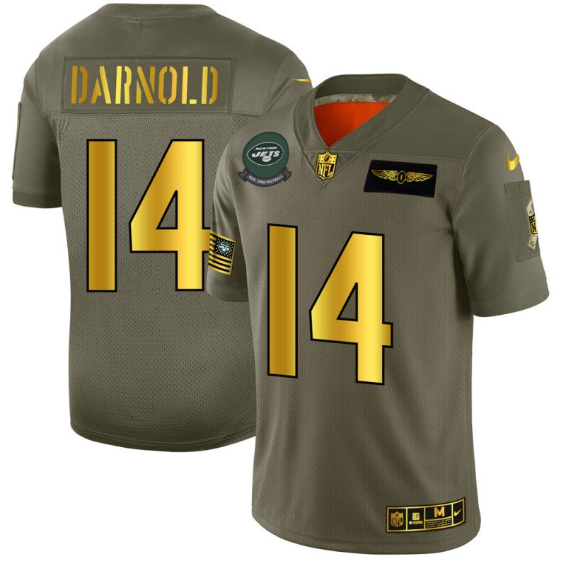Mens New York Jets #14 Sam Darnold 2019 Olive/Gold Salute To Service Limited Stitched NFL Jersey