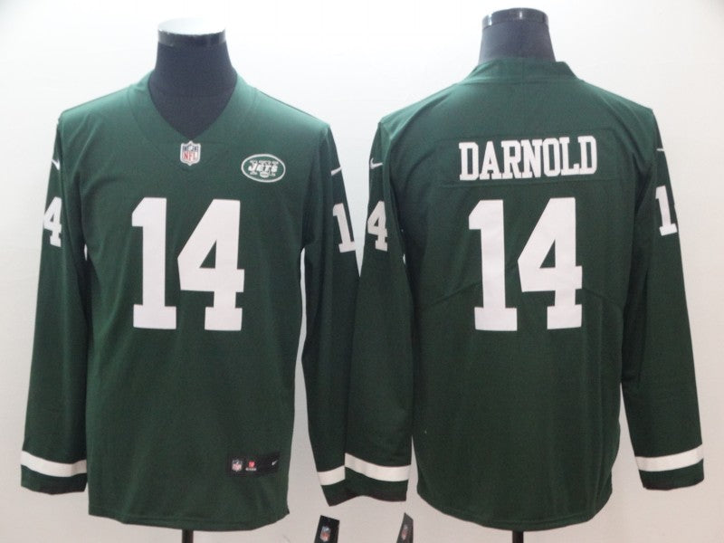 Mens New York Jets #14 Sam Darnold Green Therma Long Sleeve Stitched NFL Jersey