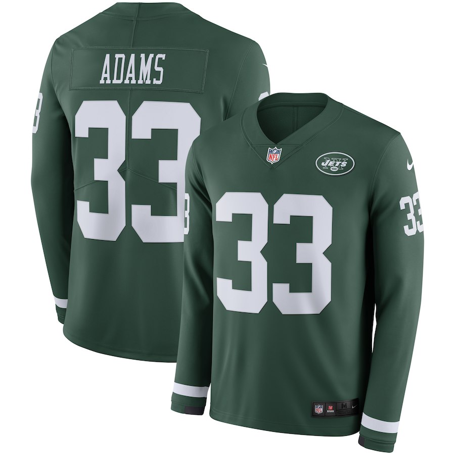 Mens New York Jets #33 Jamal Adams Green Therma Long Sleeve Stitched NFL Jersey