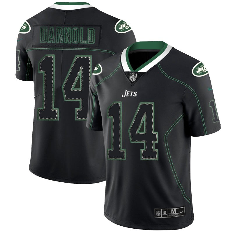 Mens New York Jets #14 Sam Darnold Black 2018 Lights Out Color Rush NFL Limited Jersey