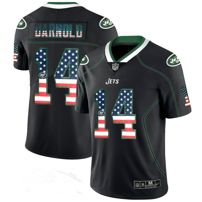 Mens New York Jets #14 Sam Darnold Black 2018 USA Flag Fashion NFL Limited Stitched Jersey