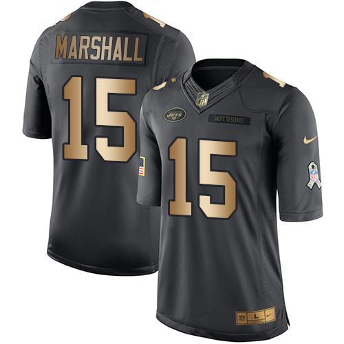 Nike Jets #15 Brandon Marshall Black Mens Stitched NFL Limited Gold Salute To Service Jersey