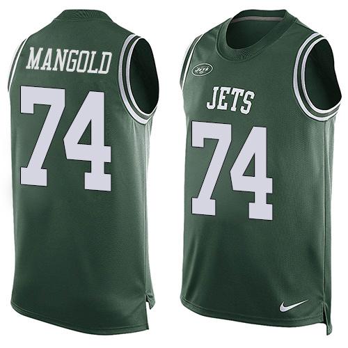 Nike Jets #74 Nick Mangold Green Team Color Mens Stitched NFL Limited Tank Top Jersey