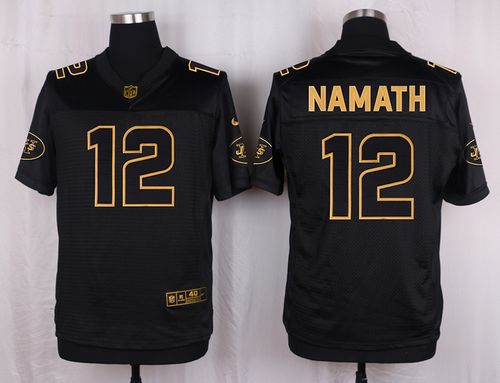 Nike Jets #12 Joe Namath Black Mens Stitched NFL Elite Pro Line Gold Collection Jersey