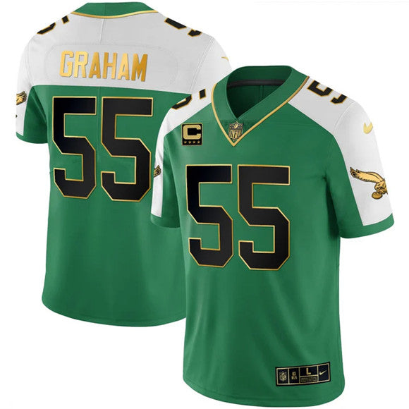 Mens Philadelphia Eagles #55 Brandon Graham Kelly Green Alternate Gold With 4-Star C Patch Stitched Football Jersey