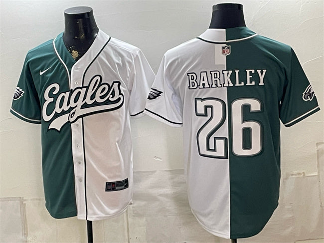 Mens Philadelphia Eagles #26 Saquon Barkley Green White Split Stitched Jersey