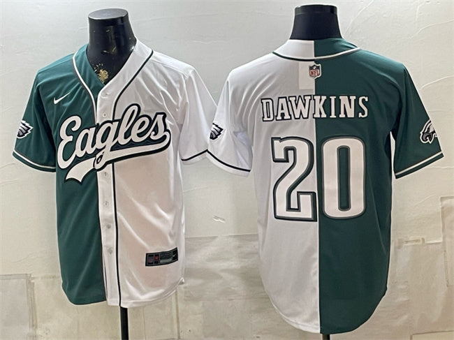 Mens Philadelphia Eagles #20 Brian Dawkins Green White Split Stitched Jersey