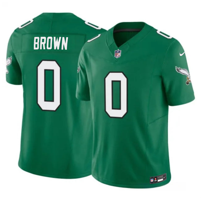 Mens Philadelphia Eagles #0 Hollywood Brown Kelly Green 2026 FUSE Throwback Vapor Untouchable Limited Stitched Football Jersey