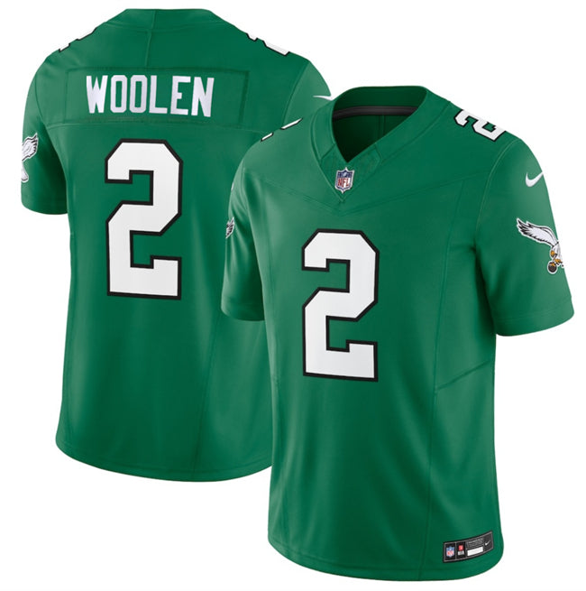 Mens Philadelphia Eagles #2 Tariq Woolen Kelly Green 2026 FUSE Vapor Untouchable Limited Throwback Stitched Football Jersey