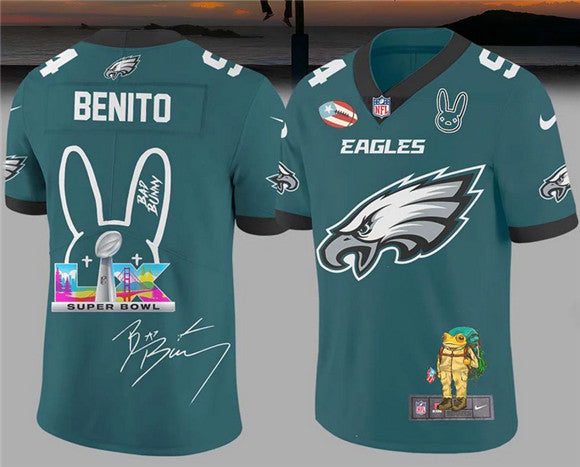 Mens Philadelphia Eagles Green Bad Bunny Super Bowl Football Jersey