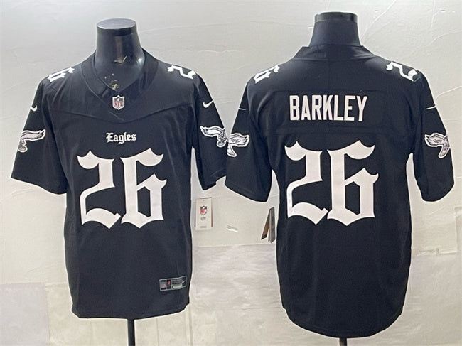 Mens Philadelphia Eagles #26 Saquon Barkley Black 2025 FUSE Gothic Philly Edition Vapor Limited Stitched Football Jersey