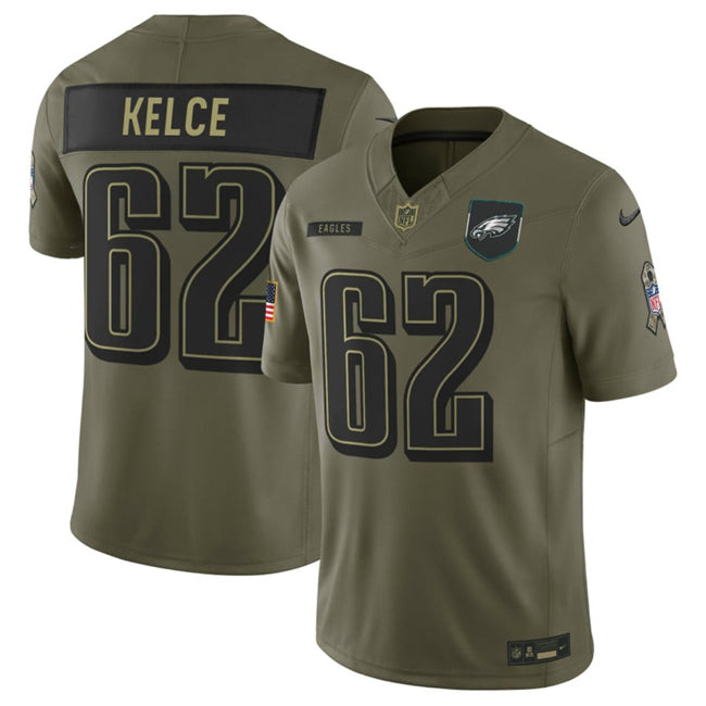 Mens Philadelphia Eagles #62 Jason Kelce Olive 2025 FUSE Salute to Service Limited Stitched Football Jersey