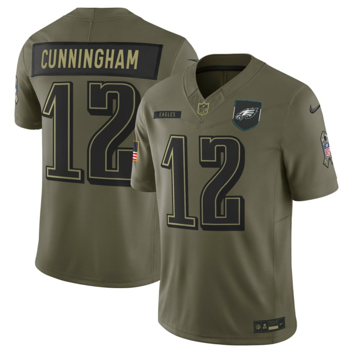 Mens Philadelphia Eagles #12 Randall Cunningham Olive 2025 FUSE Salute to Service Limited Stitched Football Jersey
