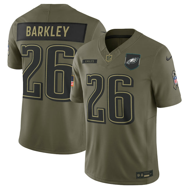 Mens Philadelphia Eagles #26 Saquon Barkley Olive 2025 FUSE Salute to Service Limited Stitched Football Jersey