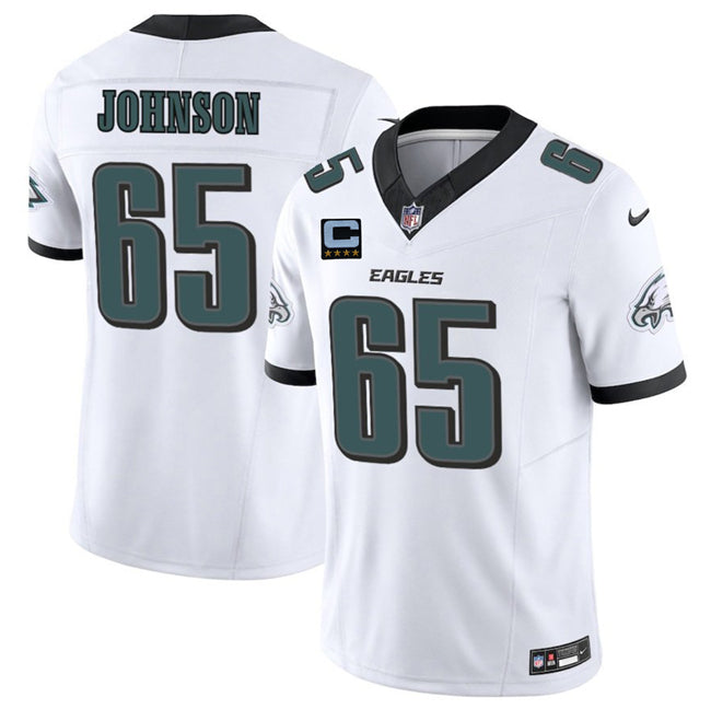Mens Philadelphia Eagles #65 Lane Johnson White 2025 FUSE With 4-Star C Patch Vapor Untouchable Limited Stitched Football Jersey