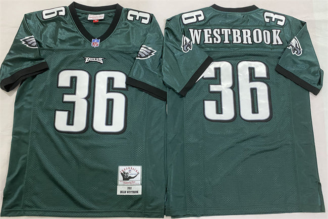 Mens Philadelphia Eagles #36 Brian Westbrook Green Throwback Stitched Football Jersey