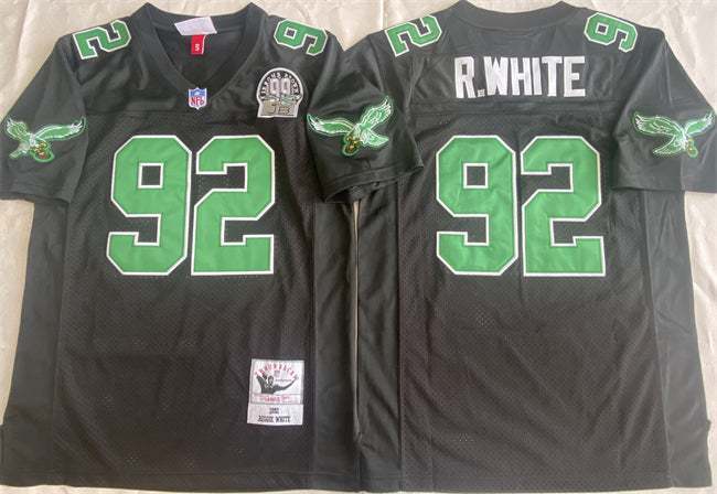 Mens Philadelphia Eagles #92 Reggie White Black Throwback Stitched Football Jersey