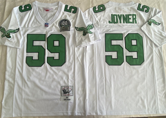 Mens Philadelphia Eagles #59 Seth Joyner White Throwback Stitched Football Jersey
