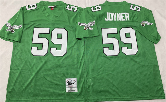 Mens Philadelphia Eagles #59 Seth Joyner Kelly Green Throwback Stitched Football Jersey