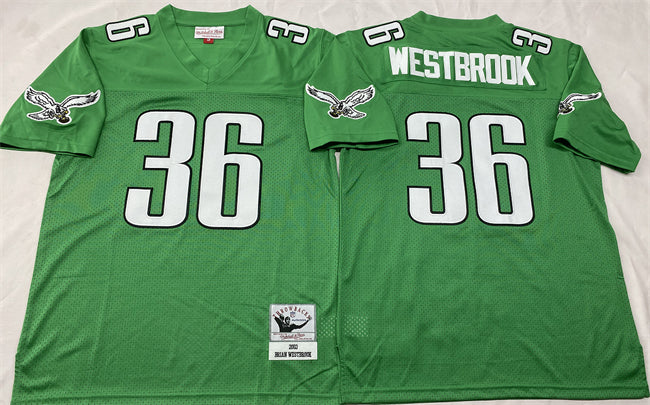 Mens Philadelphia Eagles #36 Brian Westbrook Kelly Green Throwback Stitched Football Jersey