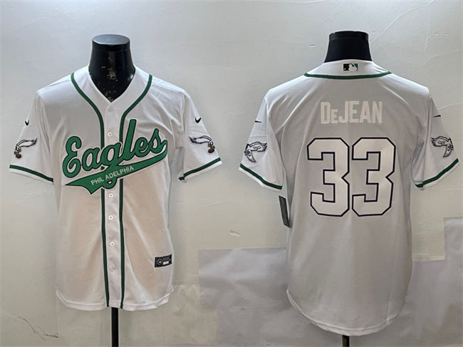 Mens Philadelphia Eagles #33 Cooper DeJean White Cool Base Stitched Baseball Jersey