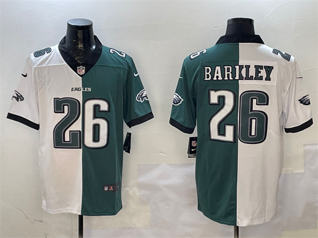Mens Philadelphia Eagles #26 Saquon Barkley White Green Split Vapor Untouchable Limited Stitched Football Jersey