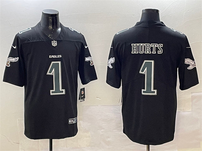 Mens Philadelphia Eagles #1 Jalen Hurts Black Fashion New Vapor Untouchable Limited Stitched Football Jersey