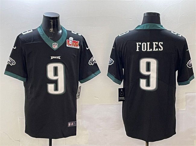 Mens Philadelphia Eagles #9 Nick Foles Black 2025 Super Bowl LIX Patch Vapor Untouchable Limited Stitched Football Jersey