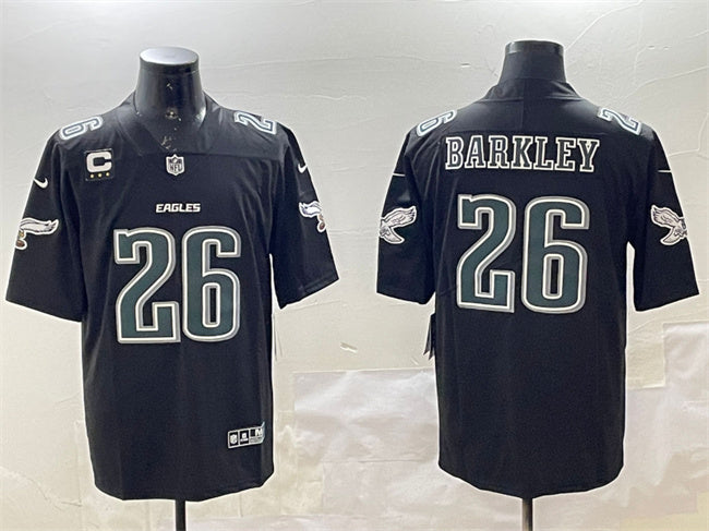 Mens Philadelphia Eagles #26 Saquon Barkley Black Fashion With 3-star C Patch Vapor Untouchable Limited Stitched Football Jersey