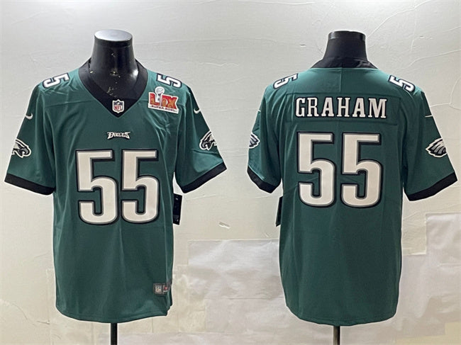 Mens Philadelphia Eagles #55 Brandon Graham Green 2025 Super Bowl LIX Patch Vapor Untouchable Limited Stitched Football Jersey
