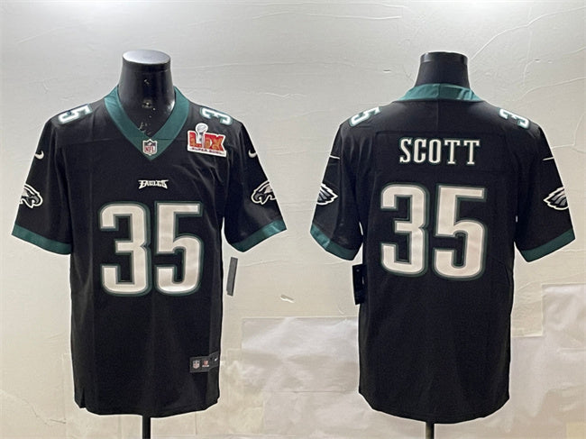 Mens Philadelphia Eagles #35 Boston Scott Black 2025 Super Bowl LIX Patch Vapor Untouchable Limited Stitched Football Jersey